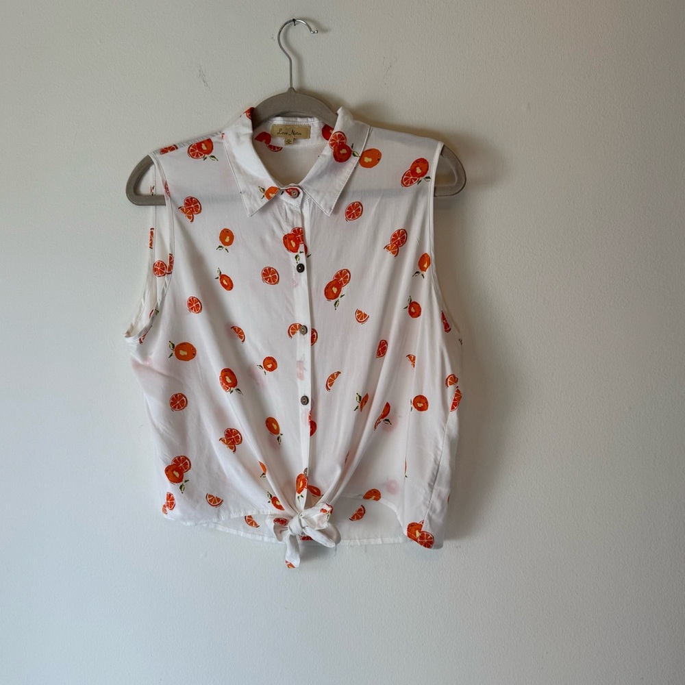 Love Notes Citrus Button-Up BlouseWhite and Orange Feminine Summer Beach 0014 - Picture 4 of 14